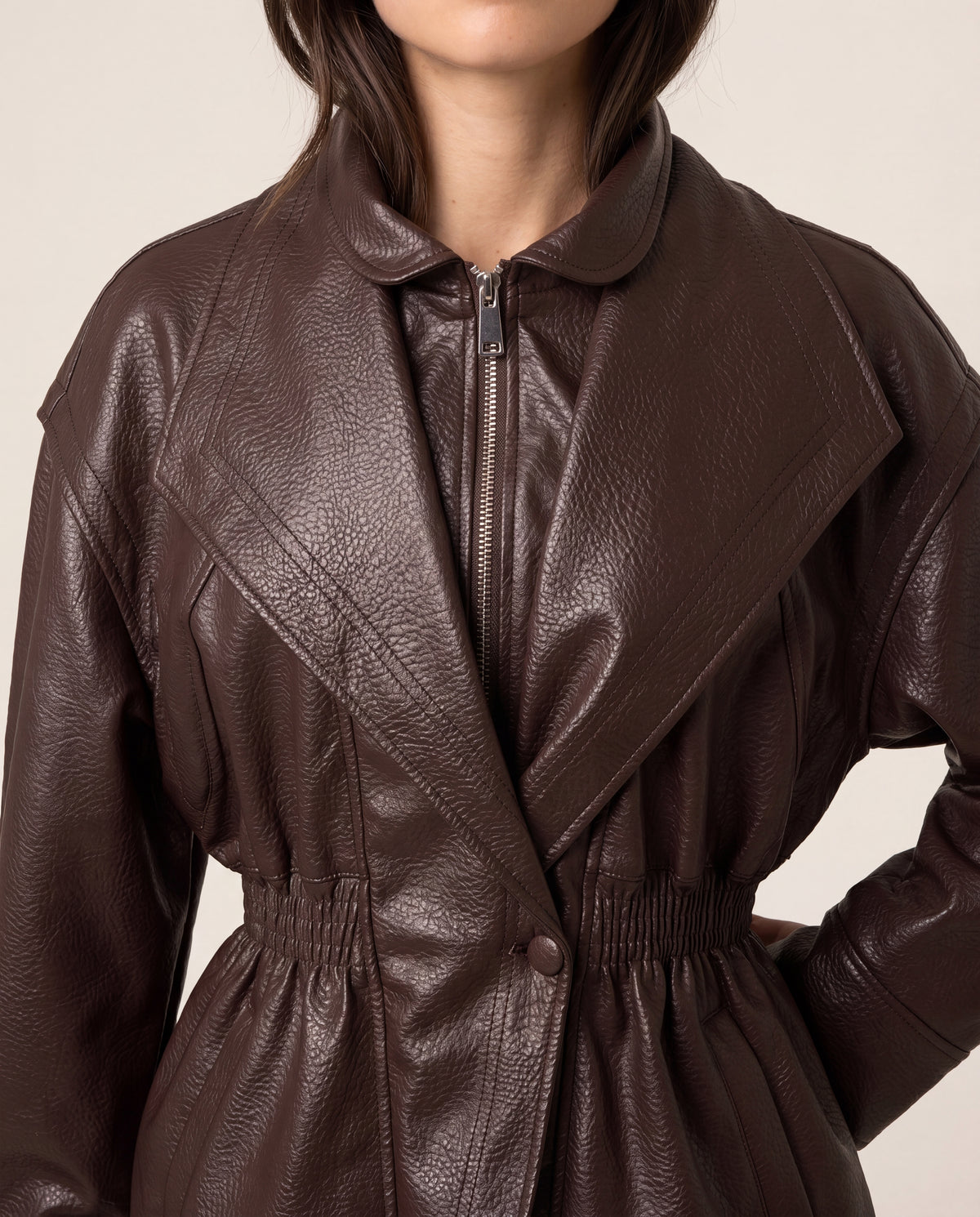 Collared Shirred Waist Jacket