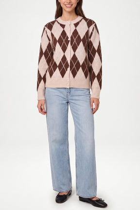 Argyle Button Through Knit Cardigan
