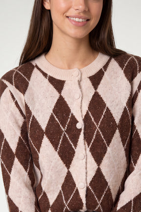 Argyle Button Through Knit Cardigan