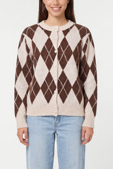 Argyle Button Through Knit Cardigan