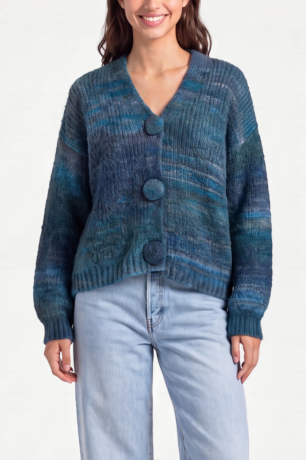 Maxi Buttons Striped Knit Cardigan