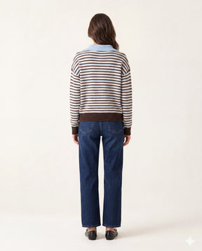 Stripe Knit Polo Jumper