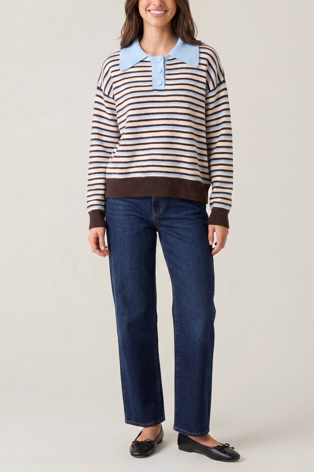 Stripe Knit Polo Jumper