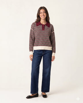 Stripe Knit Polo Jumper