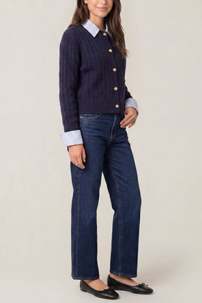 Cable Knit Cardigan With Collar