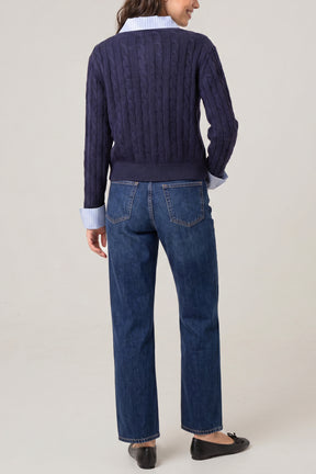 Cable Knit Cardigan With Collar