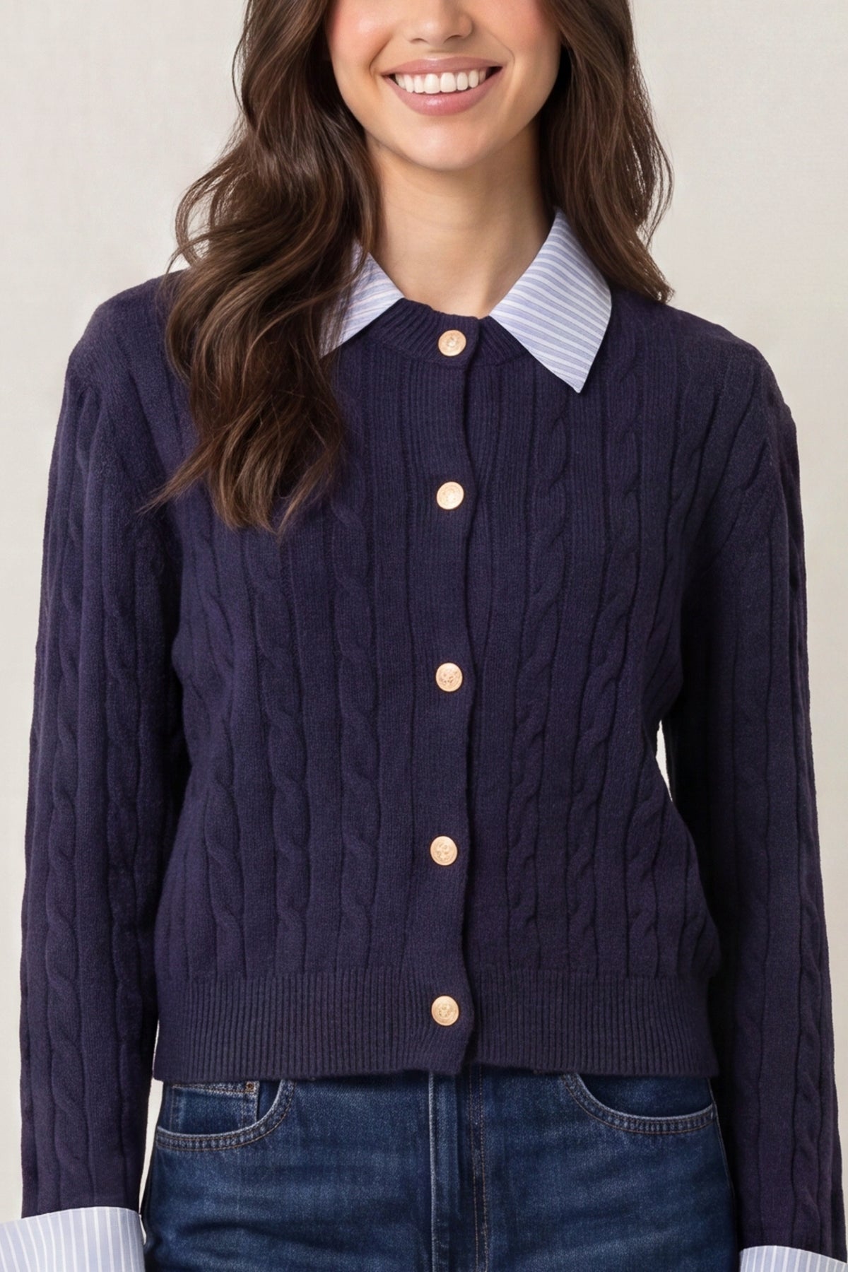 Cable Knit Cardigan With Collar