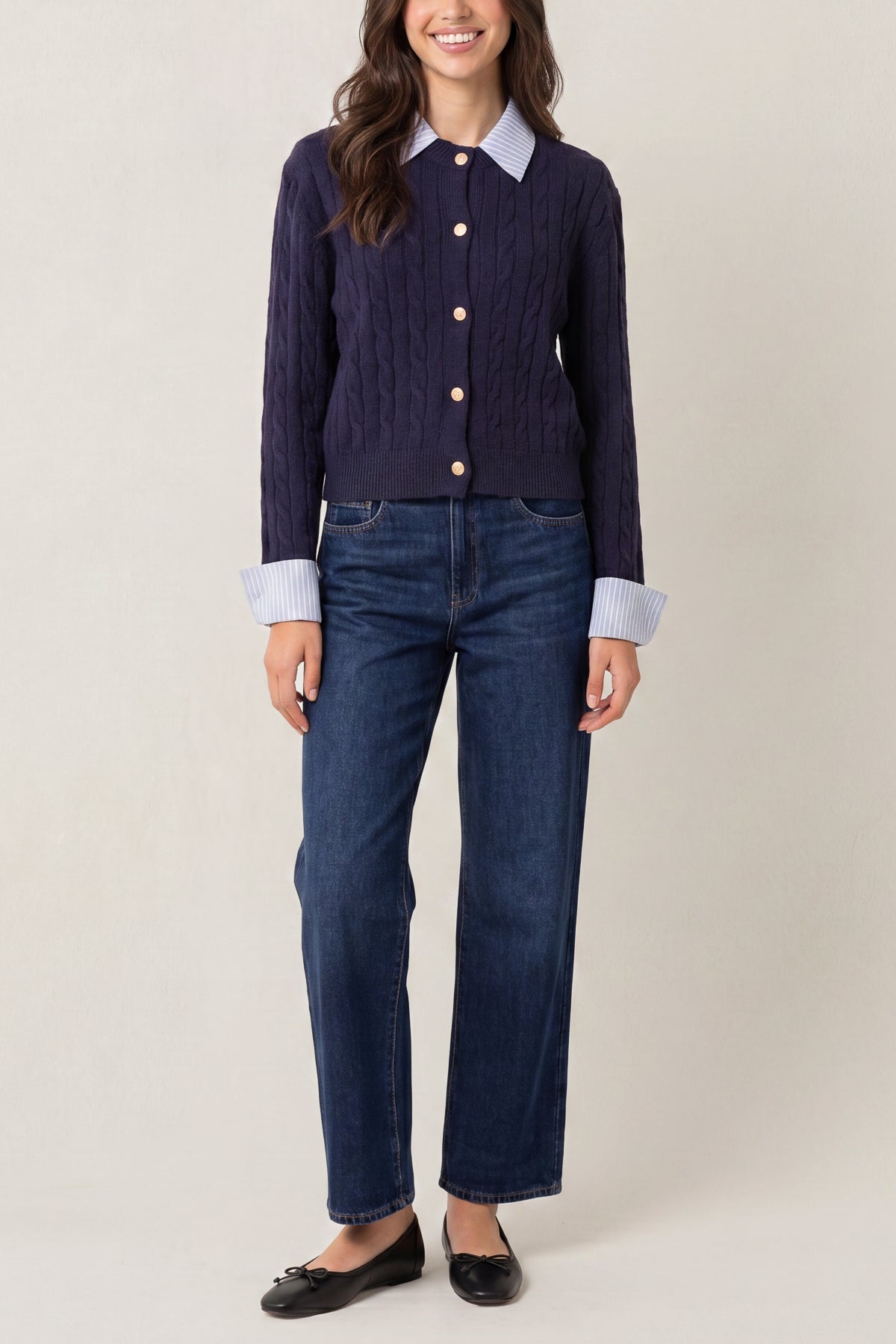 Cable Knit Cardigan With Collar