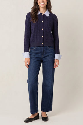 Cable Knit Cardigan With Collar