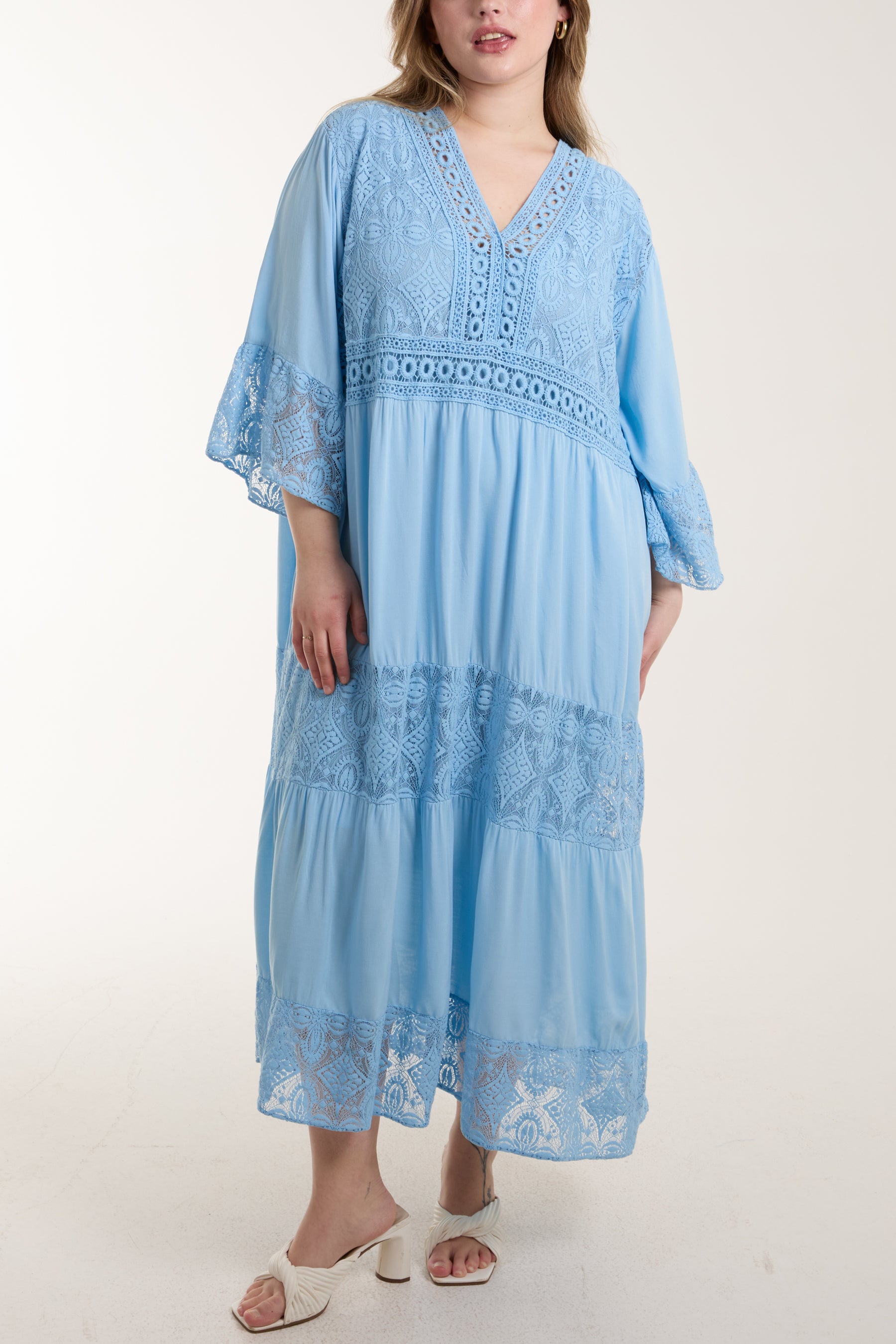 Lace Smock Tiered Midi Dress