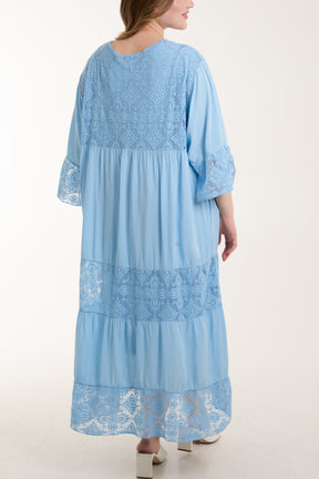 Lace Smock Tiered Midi Dress