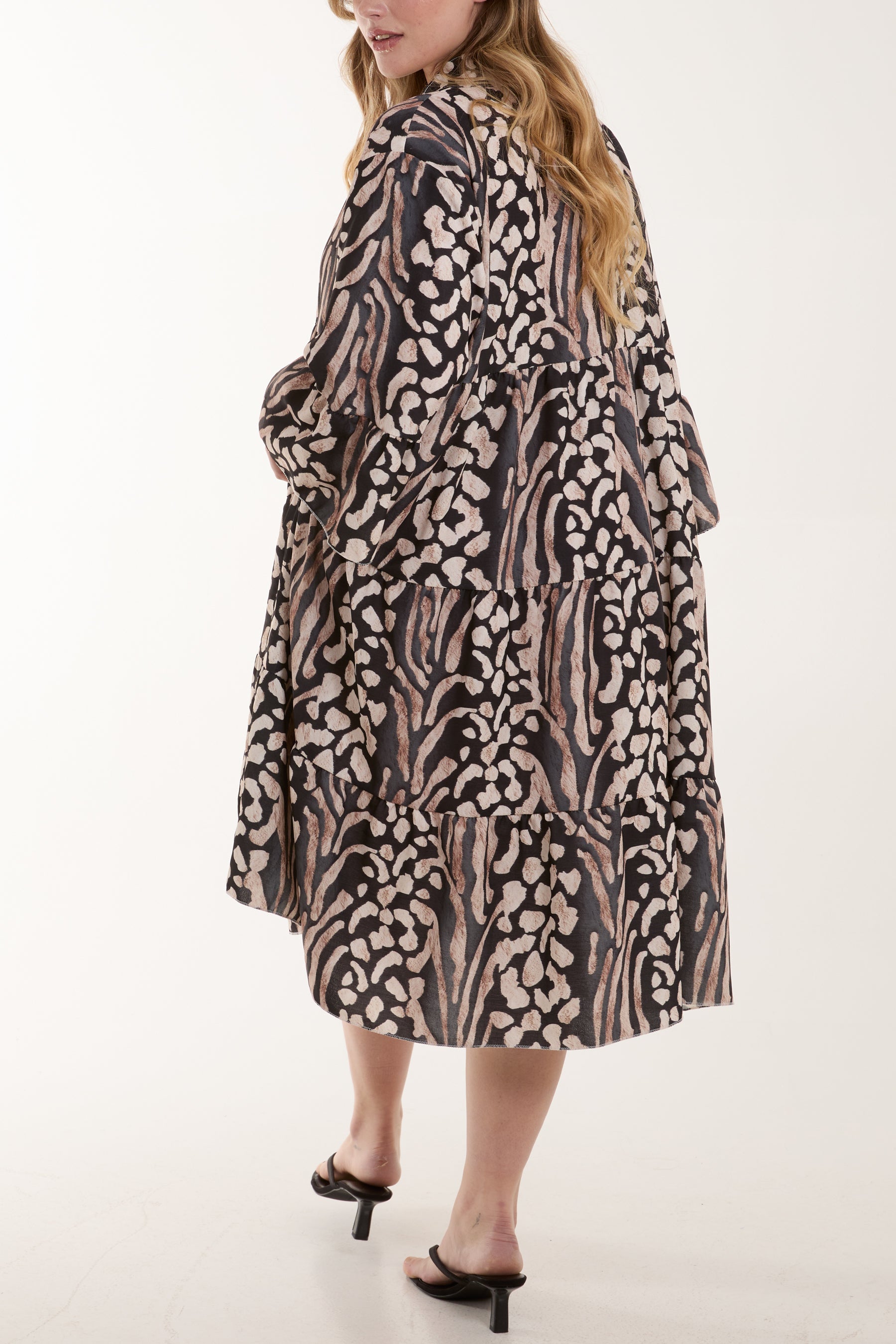 Colourful Leopard Print Tiered Smock Dress