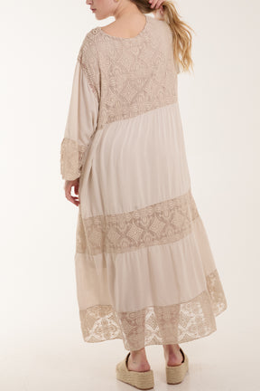 Lace Smock Tiered Midi Dress