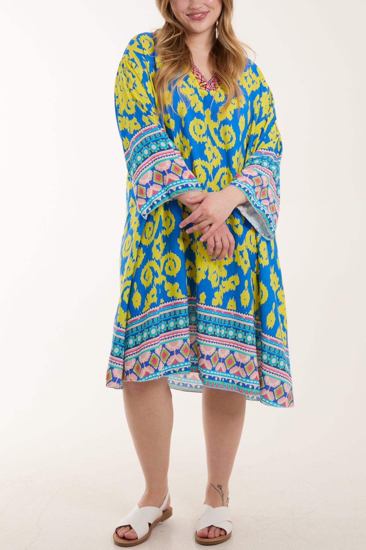 Embroidery V-Neck Printed Tunic Dress