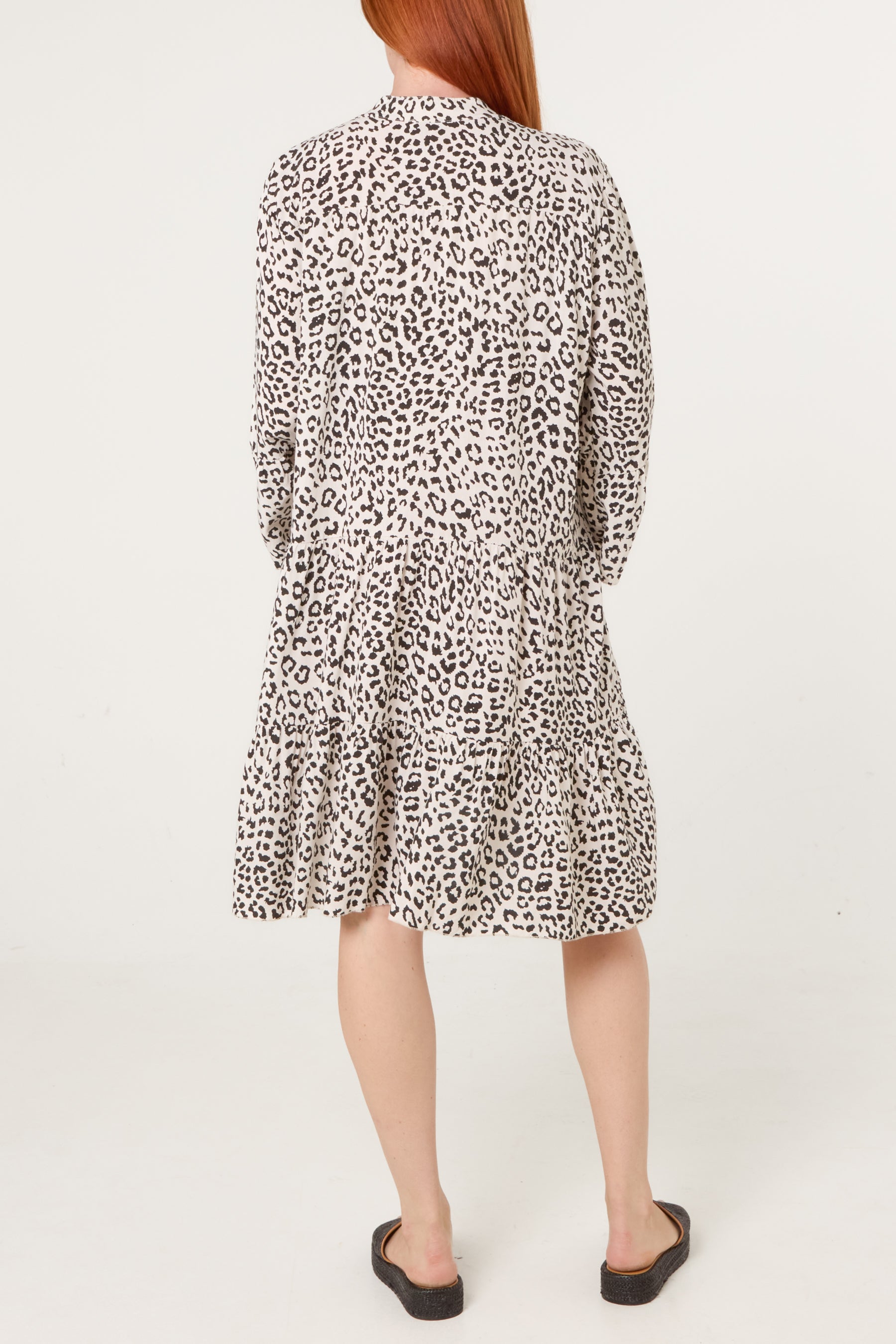 Leopard Print Long Sleeve Tiered Mini Dress