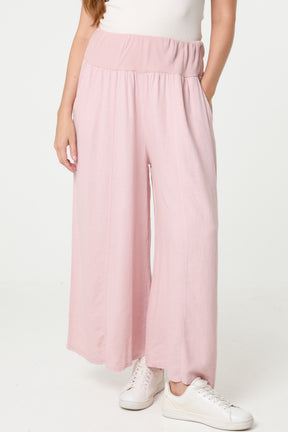Linen Blend Wide Leg Waistband Trousers