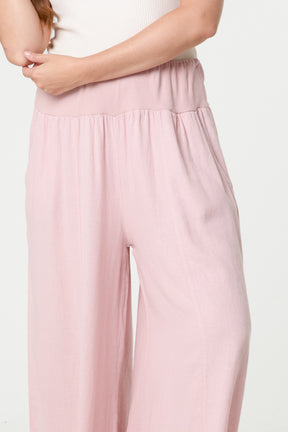 Linen Blend Wide Leg Waistband Trousers