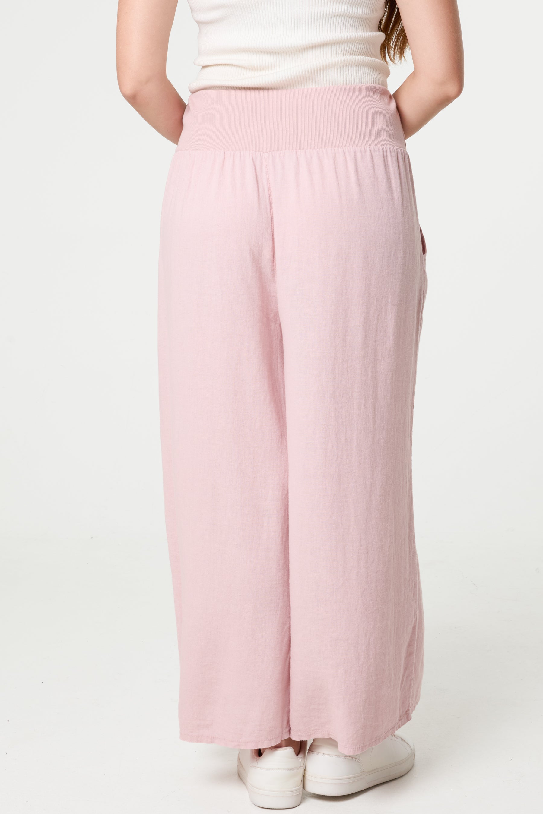 Linen Blend Wide Leg Waistband Trousers
