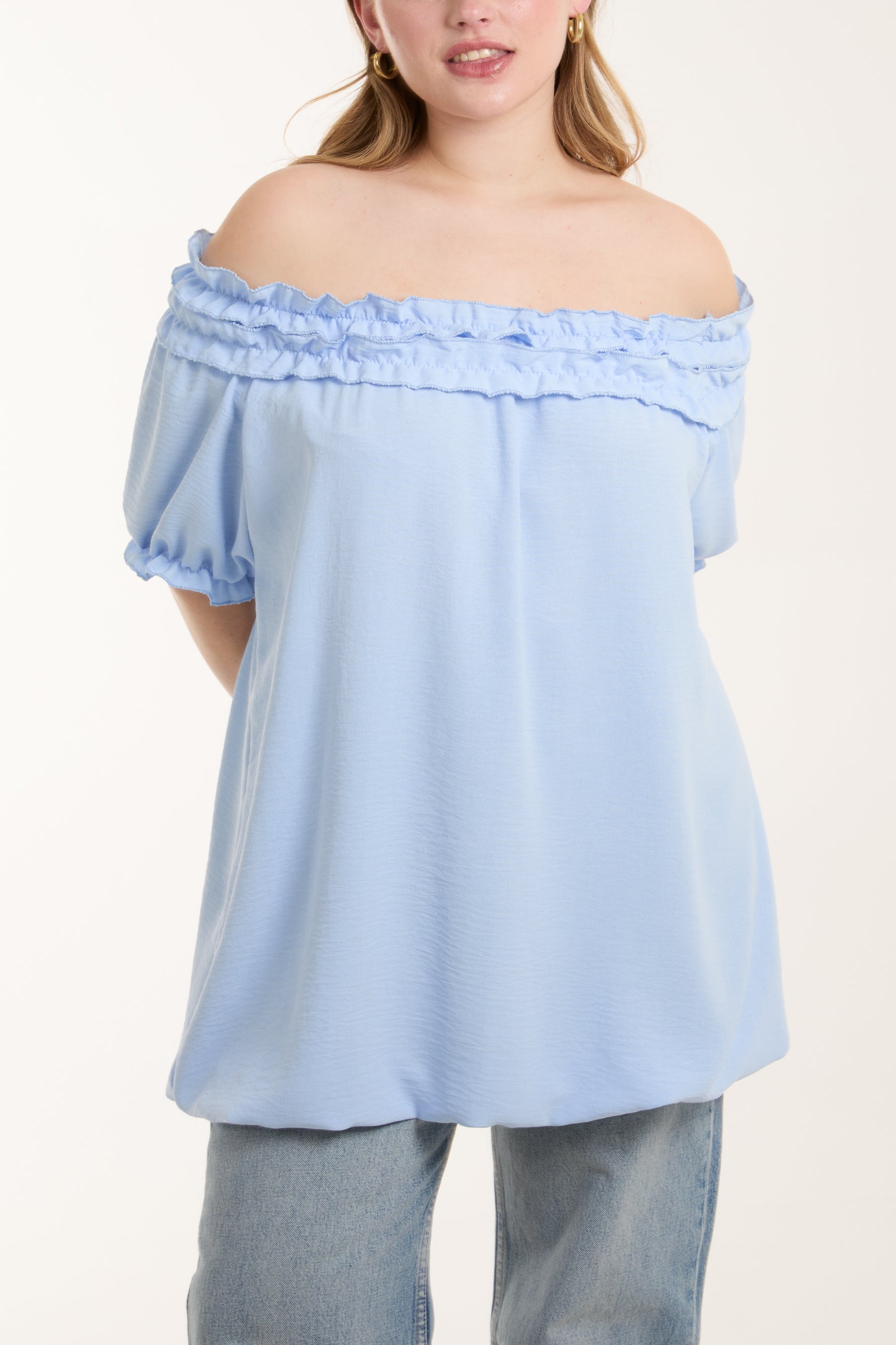 Ruffle Bardot Bubble Hem Top