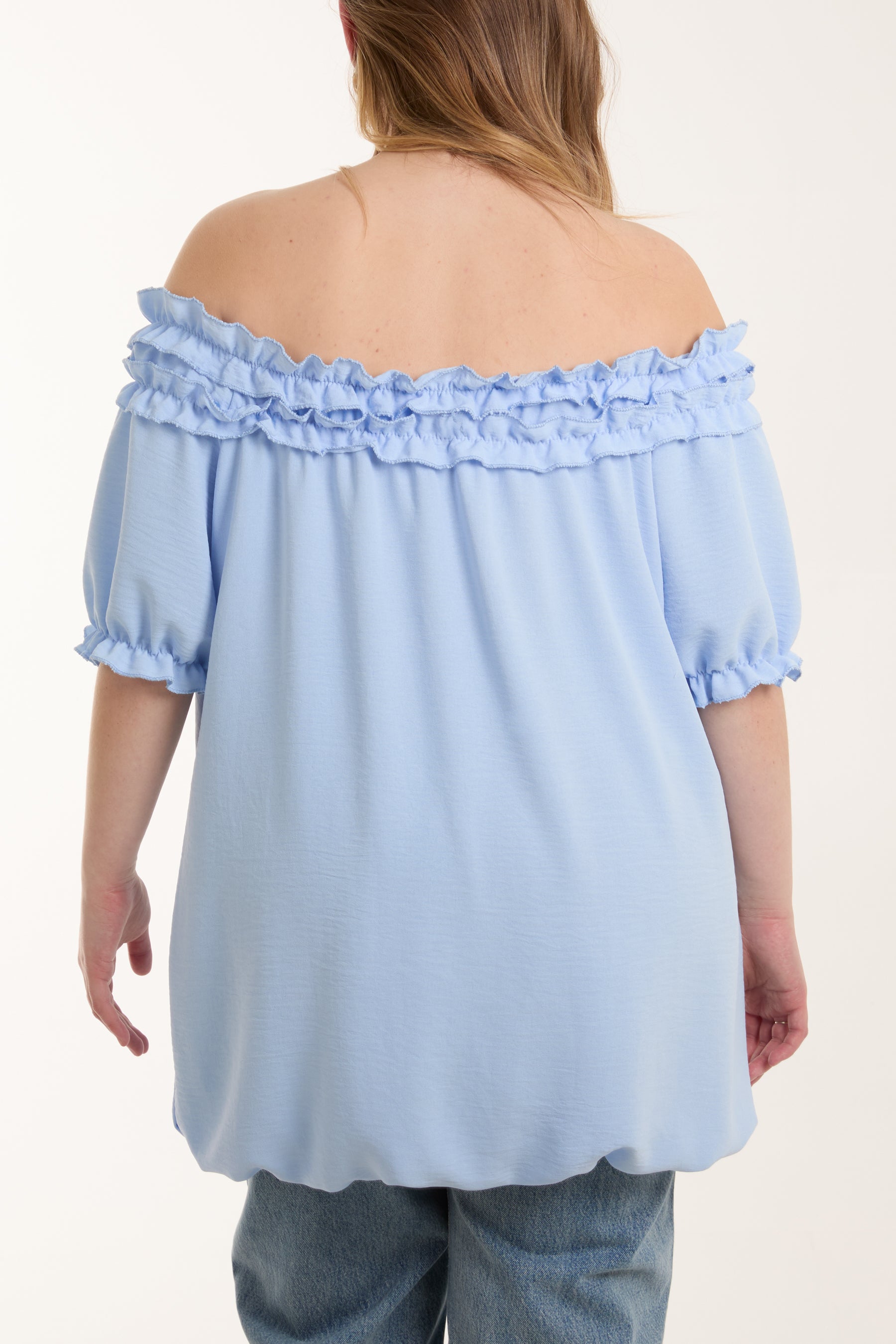 Ruffle Bardot Bubble Hem Top