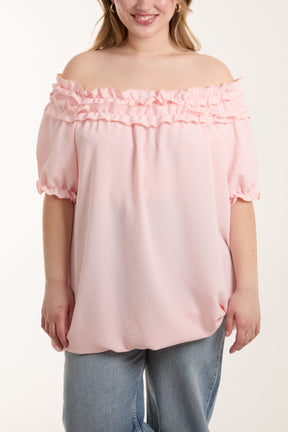 Ruffle Bardot Bubble Hem Top