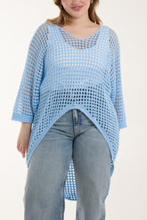 Crochet Dipped Hem 3/4 Sleeve Top