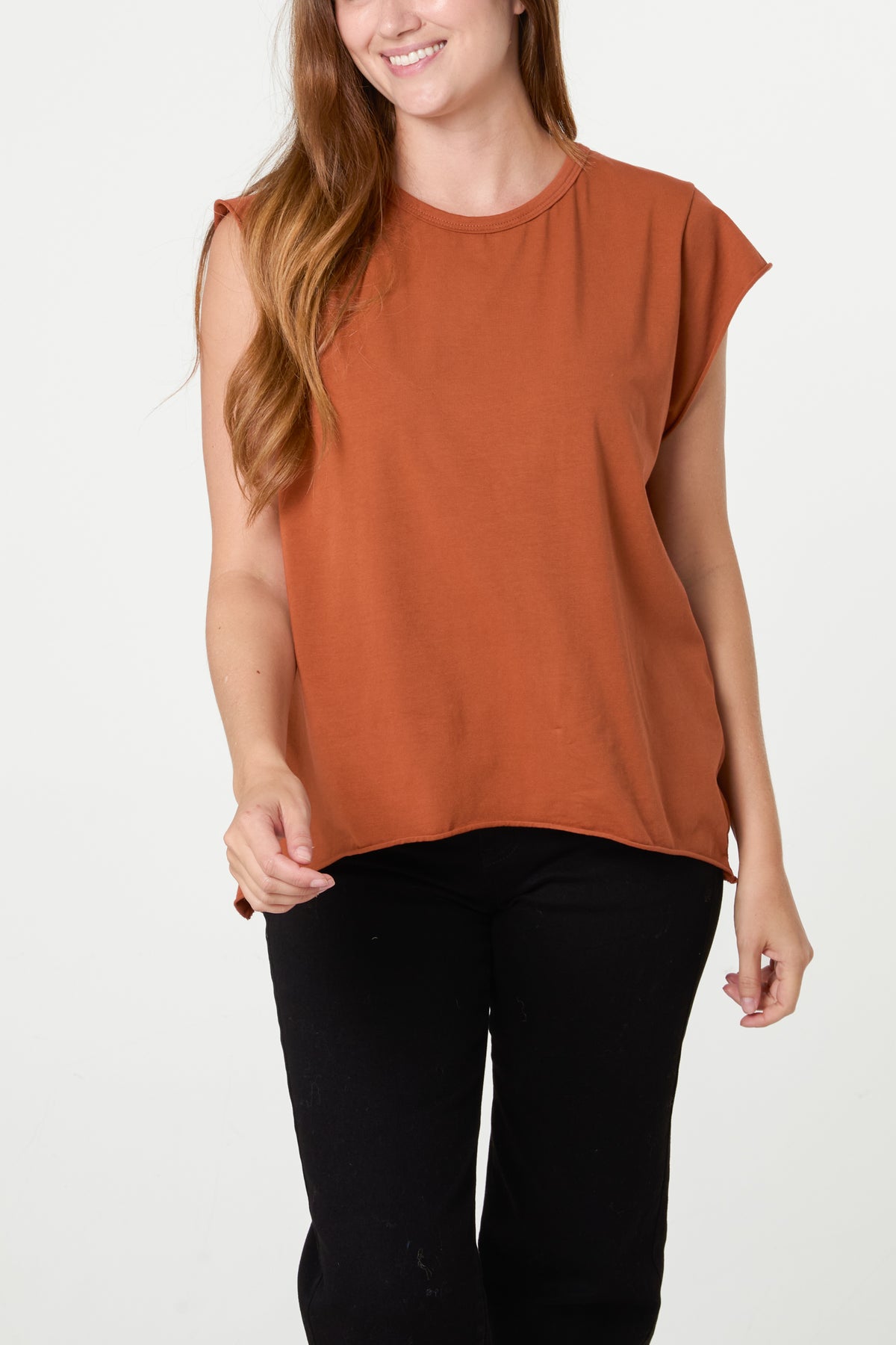Cap Sleeve High Low Rolled Edge Top