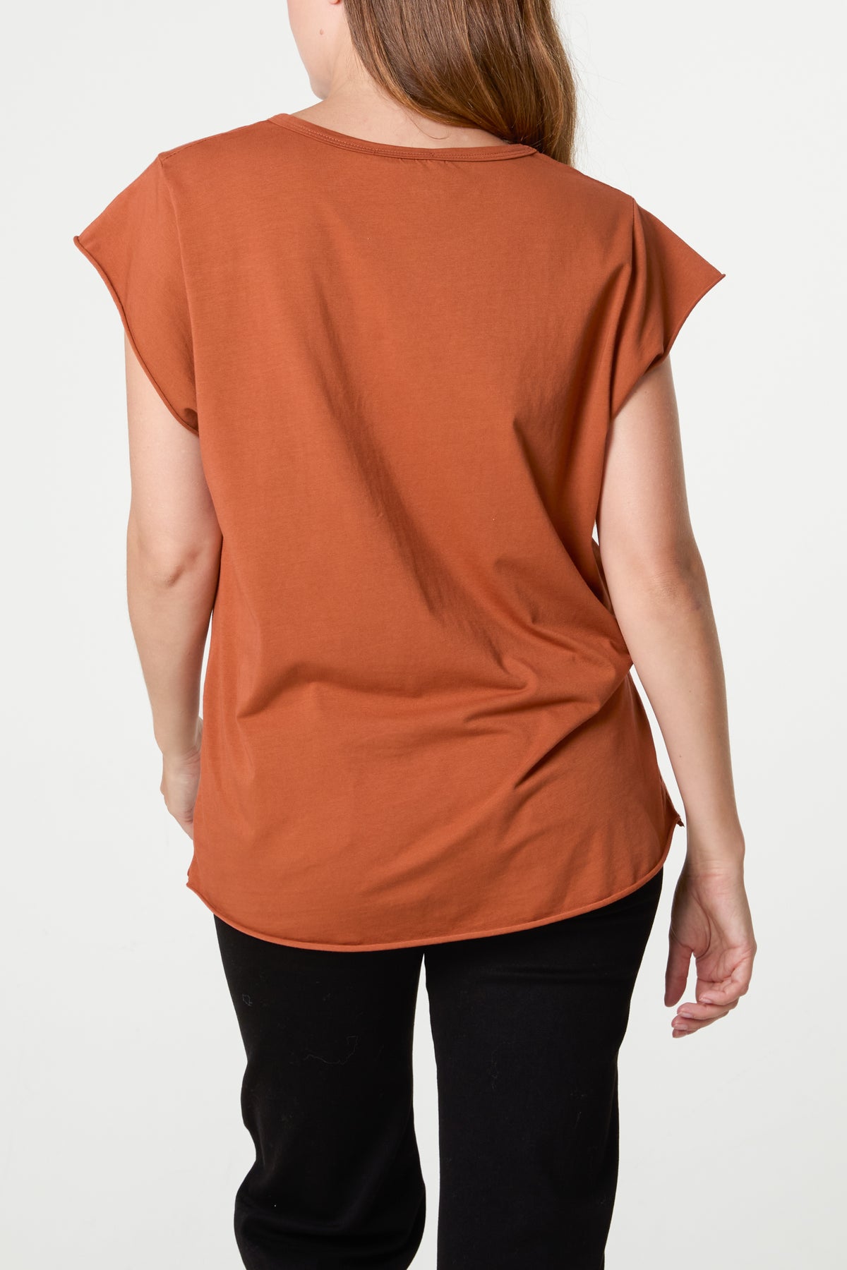 Cap Sleeve High Low Rolled Edge Top