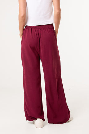 Elasticated Waist Pockets Wide Leg Trousers