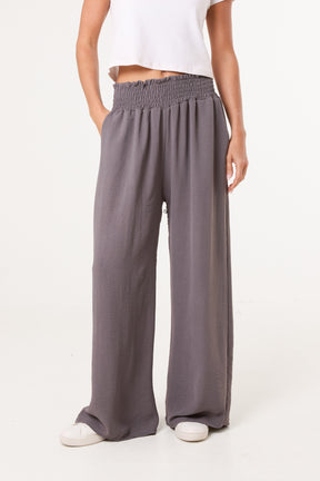 Elasticated Waist Pockets Wide Leg Trousers