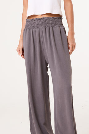 Elasticated Waist Pockets Wide Leg Trousers