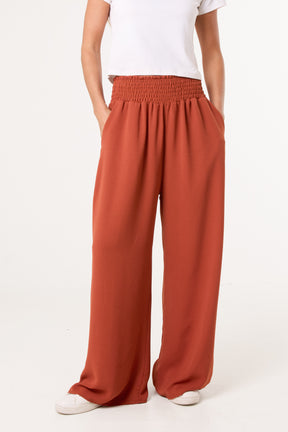 Elasticated Waist Pockets Wide Leg Trousers