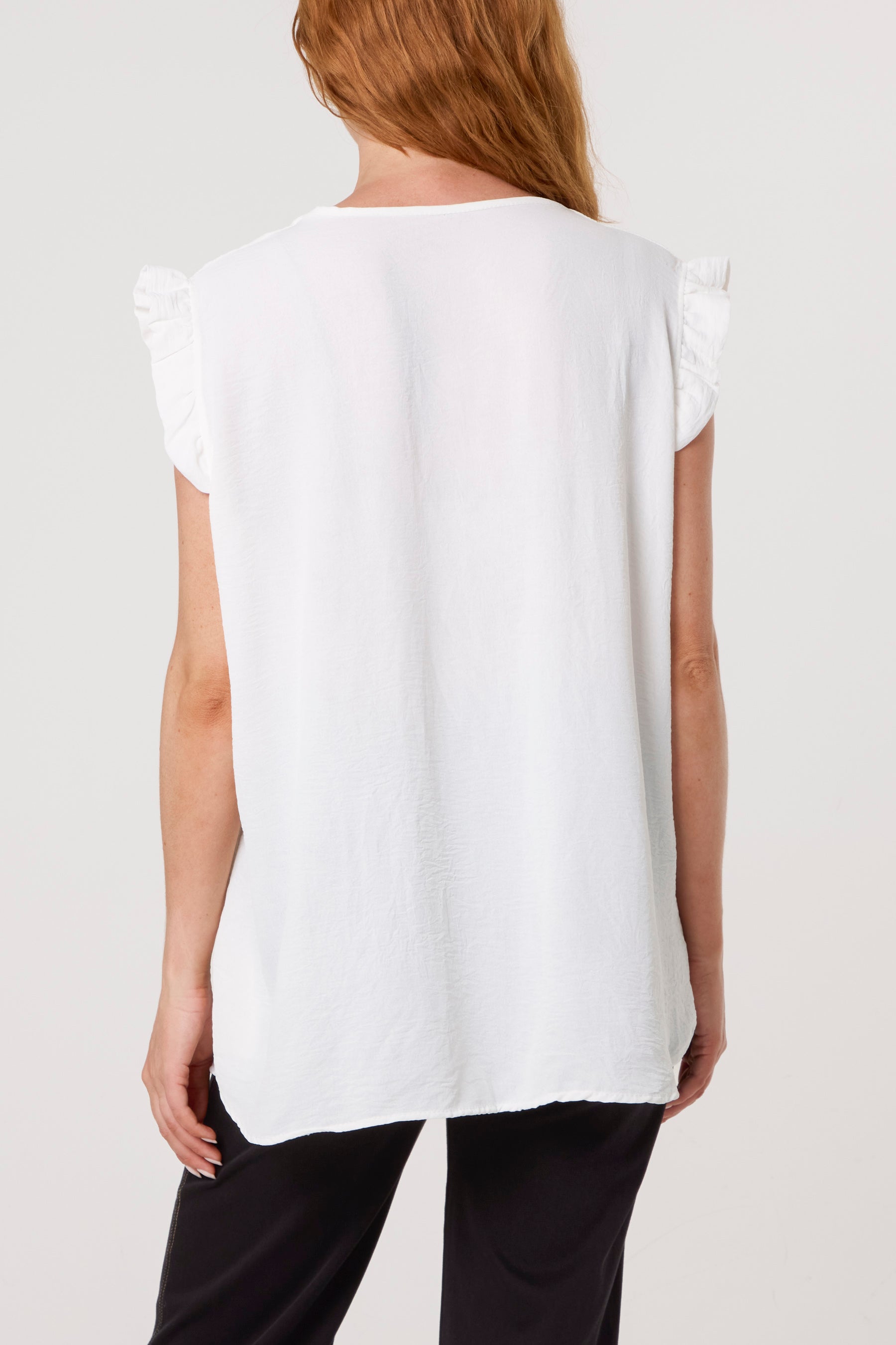 Frill Sleeve Front Button V-Neck Top