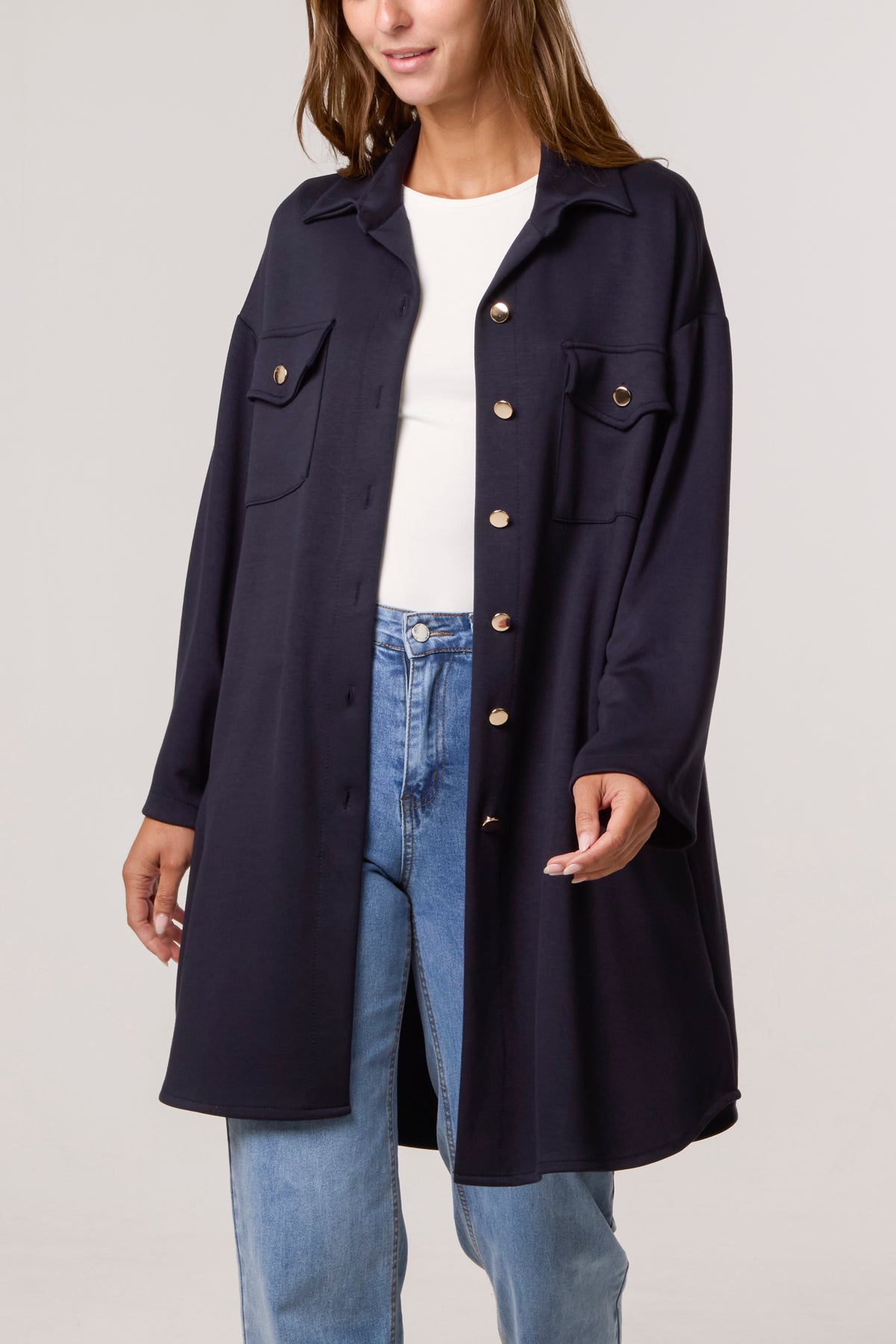 Utility Pockets Jersey Shacket