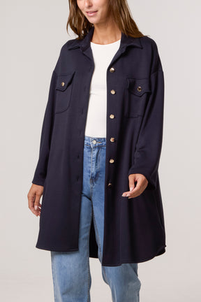 Utility Pockets Jersey Shacket