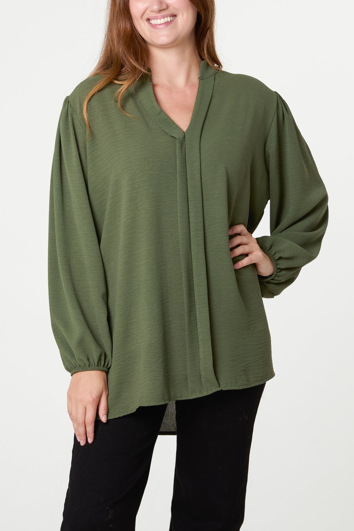 Grandad Collar Long Sleeve Blouse