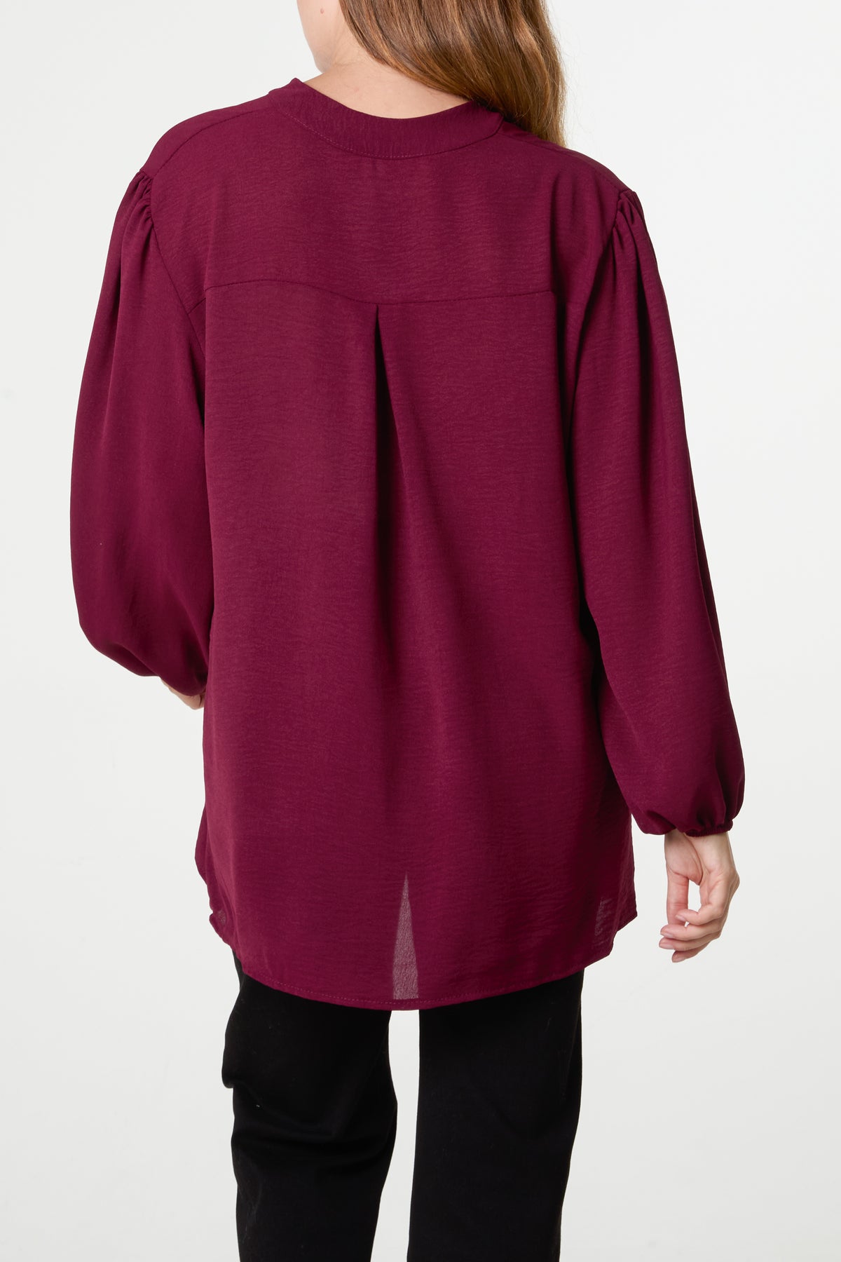 Grandad Collar Long Sleeve Blouse
