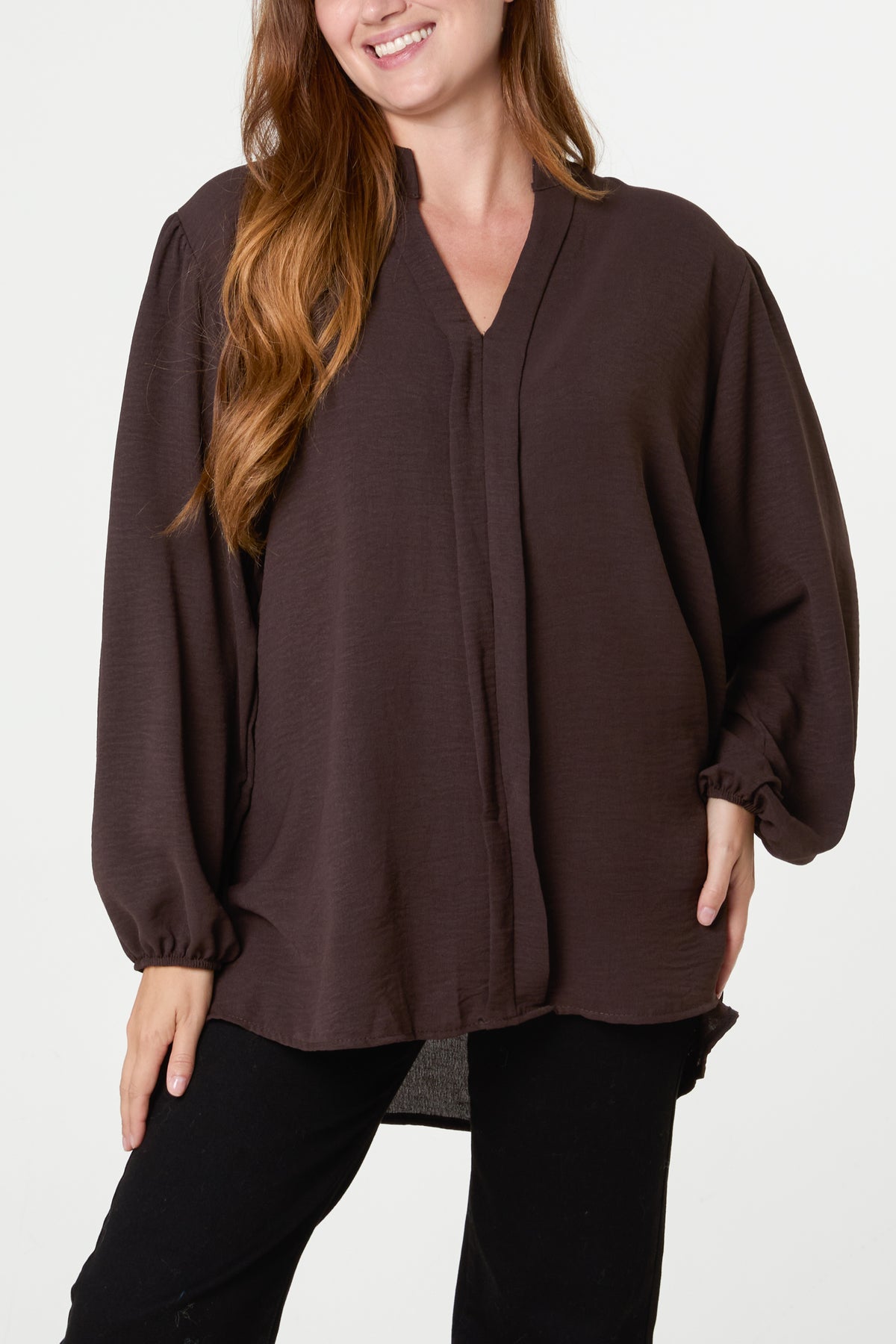 Grandad Collar Long Sleeve Blouse