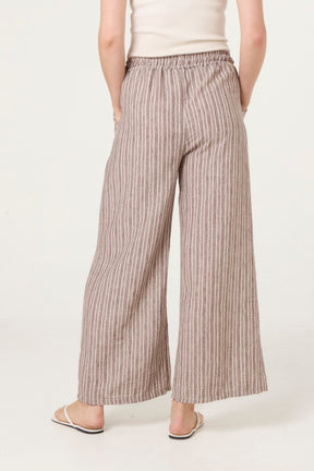 Cotton Blend Striped Wide Leg Trousers