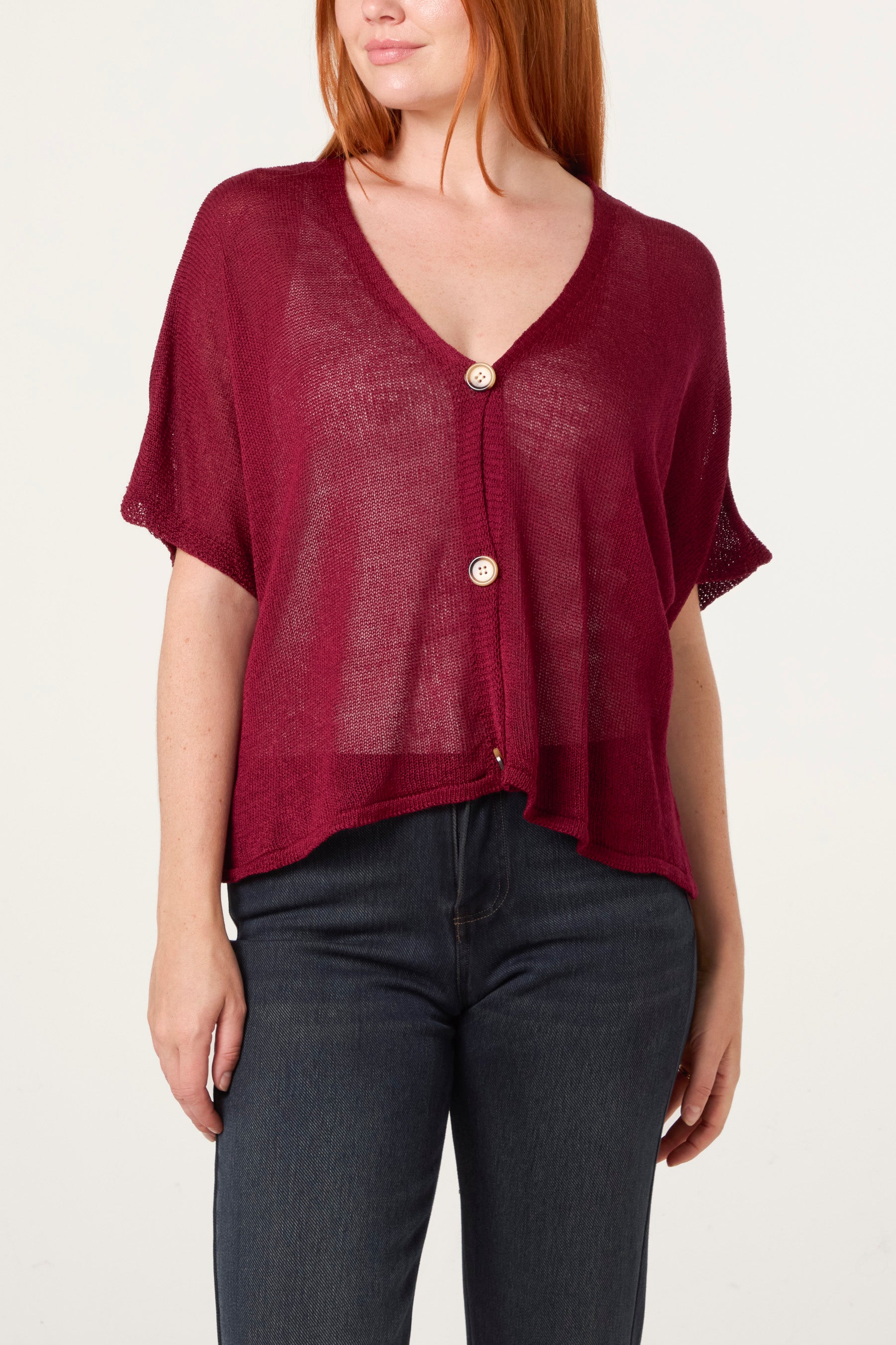 Fine Knit V-neck Short Sleeve Cardigan