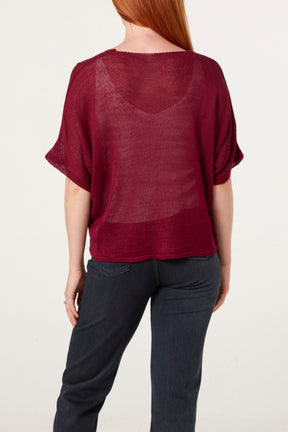 Fine Knit V-neck Short Sleeve Cardigan