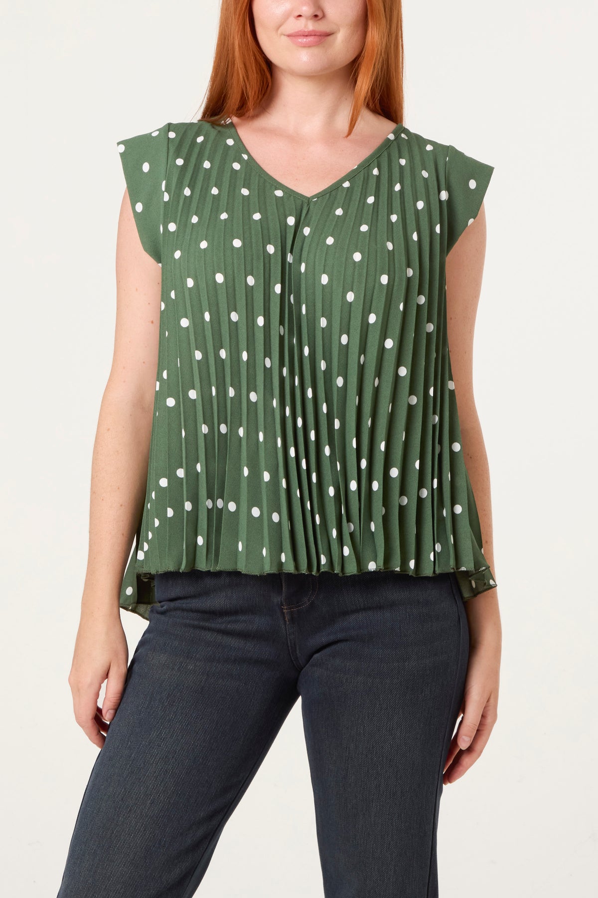 V-Neck Polka Dot Pleated Top