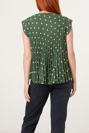 V-Neck Polka Dot Pleated Top