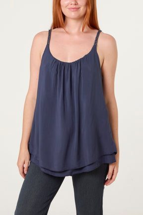 Double Hem Metallic Braid Strap Top