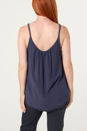Double Hem Metallic Braid Strap Top