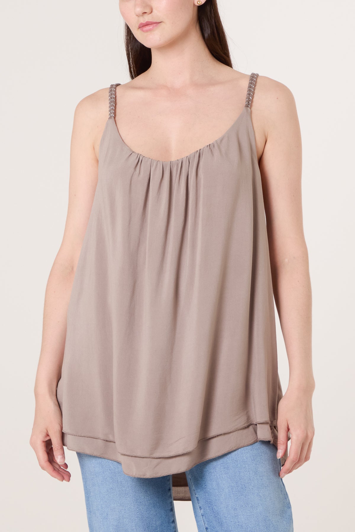 Double Hem Metallic Braid Strap Top