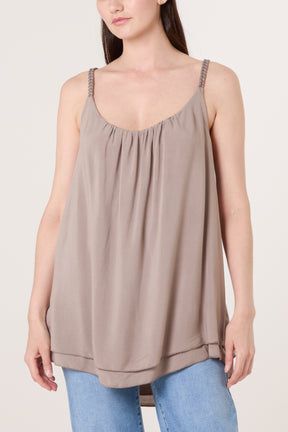 Double Hem Metallic Braid Strap Top