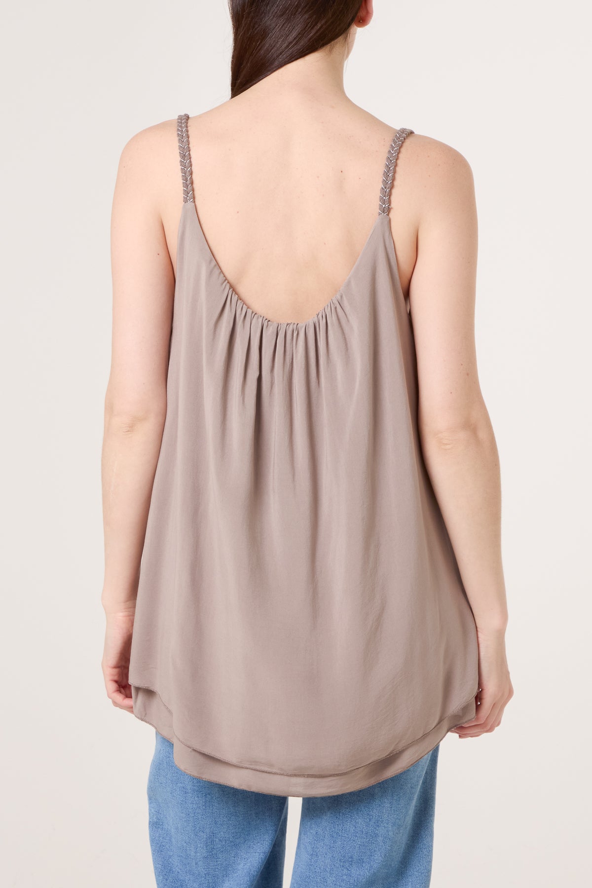 Double Hem Metallic Braid Strap Top