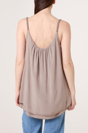 Double Hem Metallic Braid Strap Top