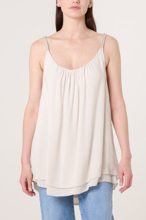 Double Hem Metallic Braid Strap Top
